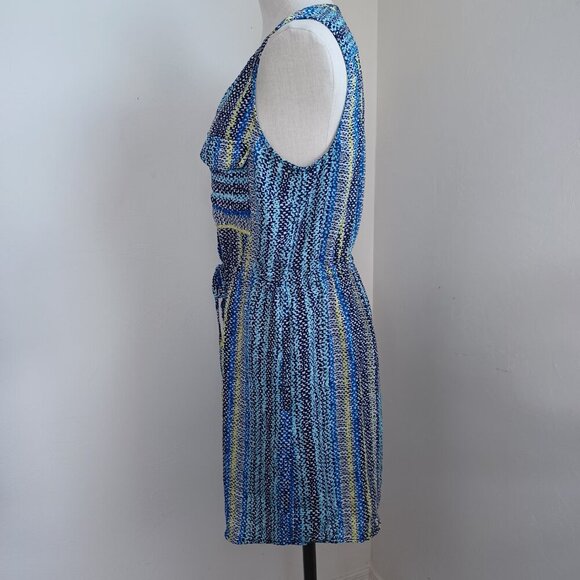 Skies Are Blue Shirt Dress Colorful Sleeveless Button Front Tie Waist Womens L - Picture 7 of 16